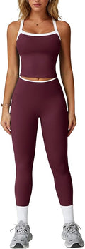 QBGJTD Womens Workout Sets Two Piece Cross Back Tank Top Matching High Waist Leggings Sets Gym Outfits Work Out Clothes