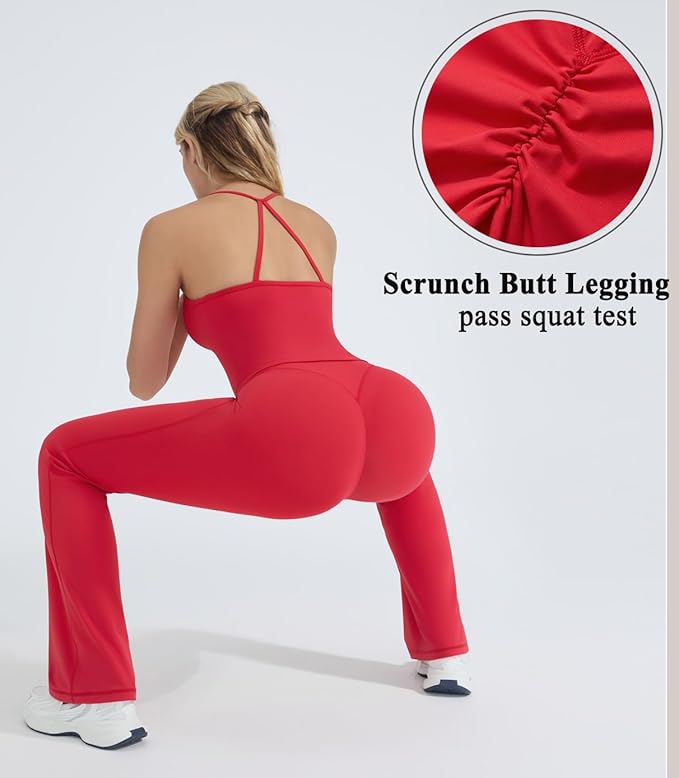 OMKAGI 2 Piece Workout Sets for Women Padded Tank Tops Flare Leggings Pilates Outfits