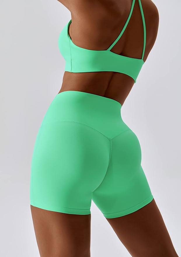 ABOCIW Workout Sets for Women 2 Piece Twist Front Halter Sports Bras High Waist Biker Shorts Exercise Gym Yoga Outfit