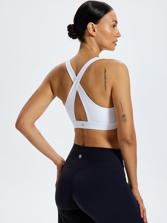 Ruched V Neck Criss Cross Back Ballet Sports Bra Wrap Front Yoga Medium Support Workout Crop Top Removable Pads