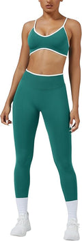 ABOCIW Womens 2 Piece Workout Sets Seamless Color Block Sports Bra Scrunch Butt Lifting High Waist Leggings Gym Set