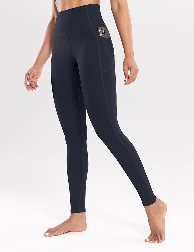 ENERBLOOM Workout Leggings with Pockets for Women High Waist Yoga Pants 25"/28" Cream Soft Lightweight Athletic Gym Tights