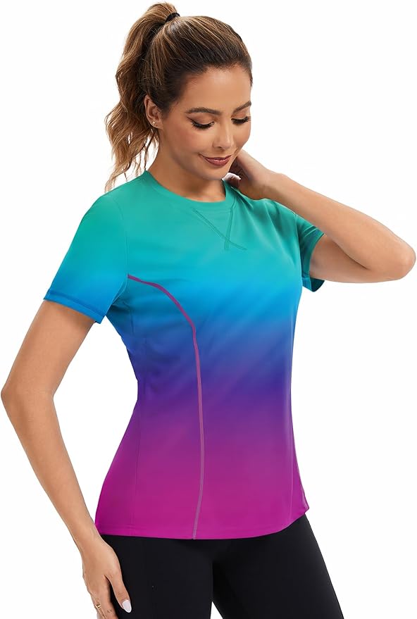 AVOOGUE Women's Short Sleeve Workout Tops Quick Dry Athletic UPF50+ Sun Protection Shirts Gym Hiking Running Yoga Clothes