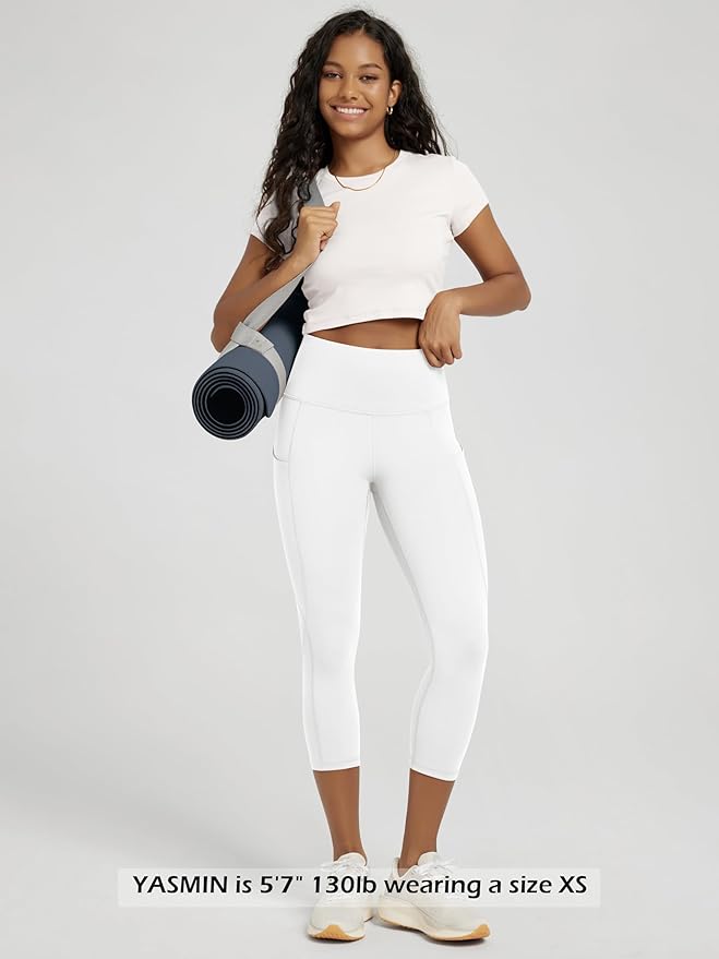 ODODOS Women's High Waisted Yoga Capris with Pockets, Tummy Control Non See Through Workout Athletic Running Capri Leggings