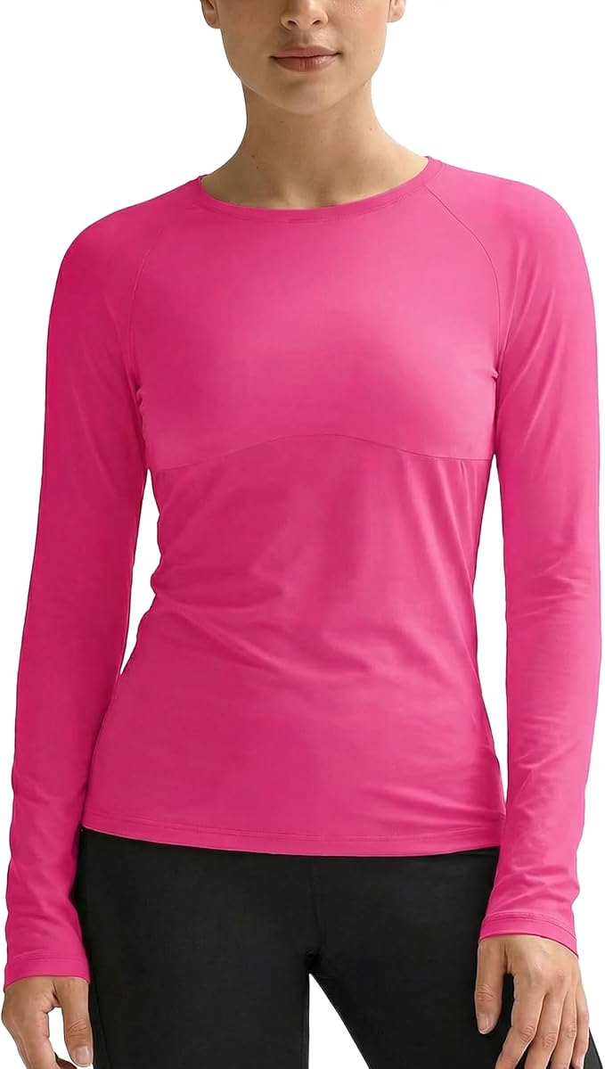 Zengjo Women's Long Sleeve Workout Tops Fitted Silky Cooling Athletic Performance Shirts Moisture Wicking for Yoga Gym
