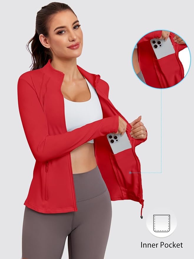 VUTRU Women Athletic Jacket Fitted Workout Running Zip Up Track Coat Layer with Thumb Holes Pockets for Yoga Gym Travel