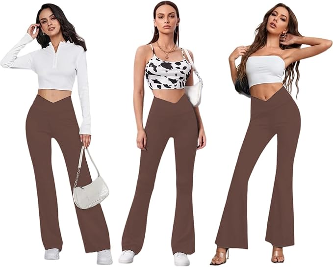 DLOODA Women's Flare Leggings with Pockets Crossover High Waisted Bootcut Yoga Pants Tummy Control Bell Bottom Leggings