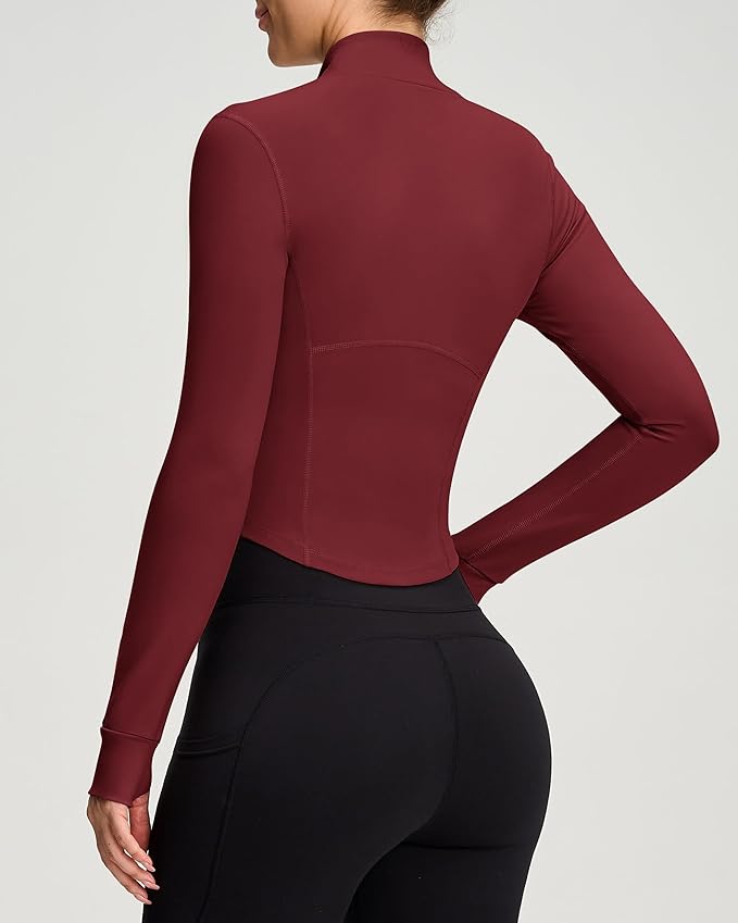 Women BBL Jacket Full Zip UP Workout Athletic Cropped Jacket wIth Thumb Holes Running Yoga Sportswear