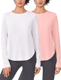 PINSPARK 2 Pack Long Sleeve Workout Tops for Women UV Protection Soft Workout Tops Lightweight Athletic Running Hiking Shirt