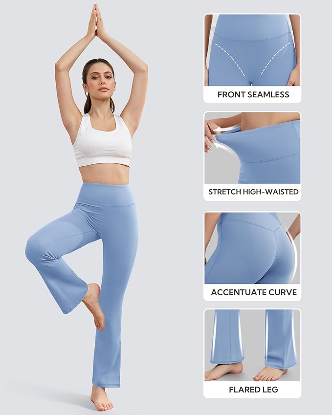 Yoga Pants for Women High Waisted Flare Leggings Bell Bottom Leggings Front Seamless Flared Workout Pants Tummy Control