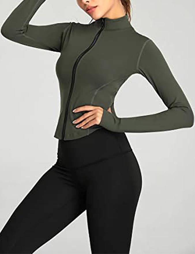 Yeokou Womens Active Zip Up Running Workout Cropped Bbl Athletic Jacket with Thumb Holes