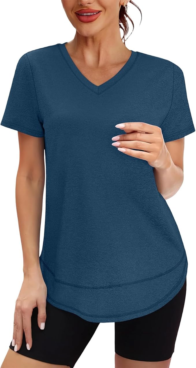 XIEERDUO Womens Workout Tops Short Sleeve Shirts Quick Dry Outfits for Hiking Running V Neck S-3XL