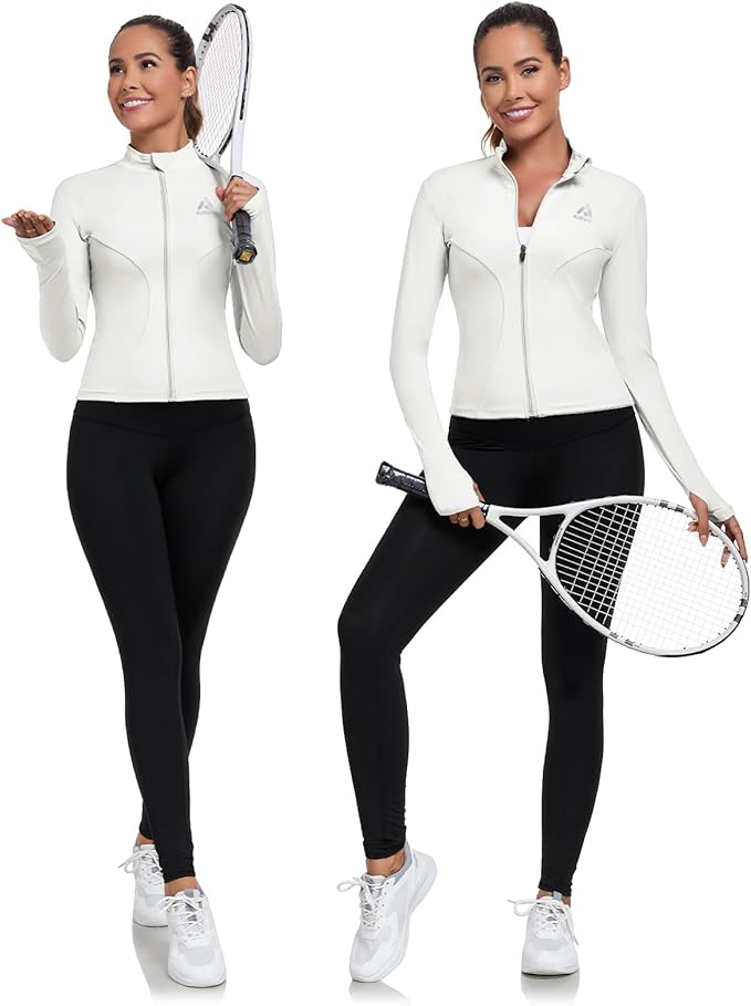 Women's Full Zip Workout Jacket Lightweight Running Slim Fit Athletic Jackets With Thumb Holes