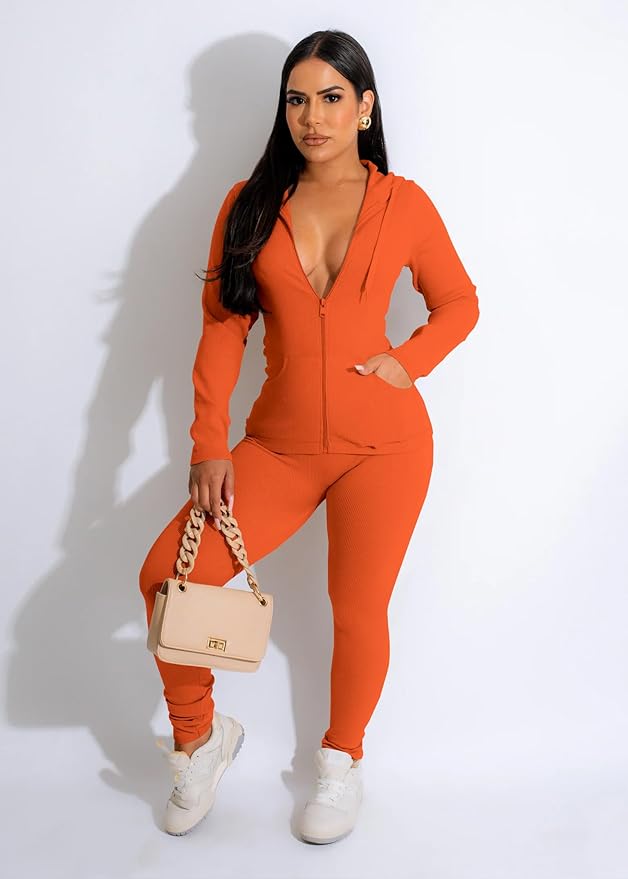 YeGine Women 2 Piece Outfits Long Sleeve Tracksuit Bodycon Matching Sets Hoodie Jacket Jogging Suit