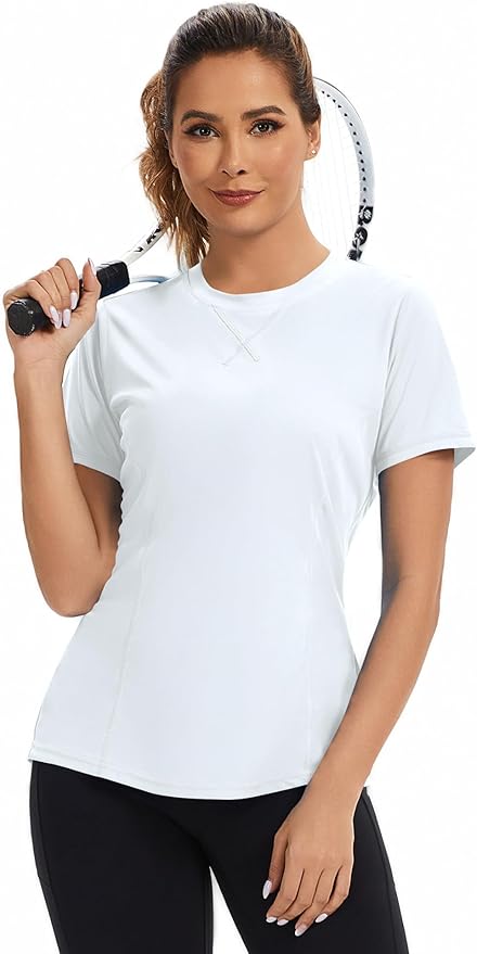 AVOOGUE Women's Short Sleeve Workout Tops Quick Dry Athletic UPF50+ Sun Protection Shirts Gym Hiking Running Yoga Clothes
