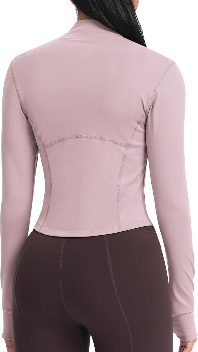 Women BBL Jacket Full Zip UP Workout Athletic Cropped Jacket wIth Thumb Holes Running Yoga Sportswear