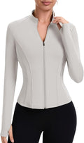 ZHENWEI Workout Jackets for Women Full Zip Up Cropped Athletic Long Sleeve Lightweight Slim Fit Running Tops with Pockets