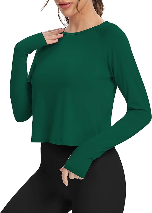 Bestisun Long Sleeve Athletic Workout Shirts Sports Yoga Gym Crop Tops for Women