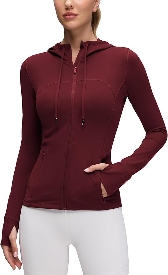 CRZ YOGA Butterluxe Hooded Athletic Jackets for Women - Full Zip Track Casual Tops with Thumb Holes Pockets