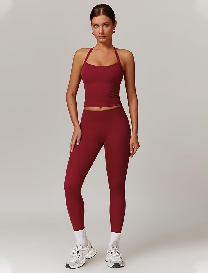 QBGJTD Womens Workout Sets Two Piece Cross Back Tank Top Matching High Waist Leggings Sets Gym Outfits Work Out Clothes