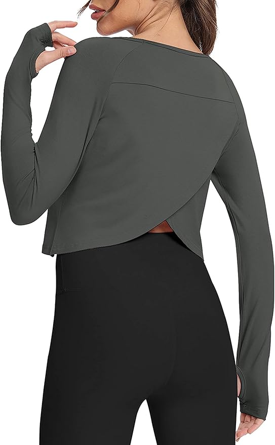 Bestisun Long Sleeve Athletic Workout Shirts Sports Yoga Gym Crop Tops for Women