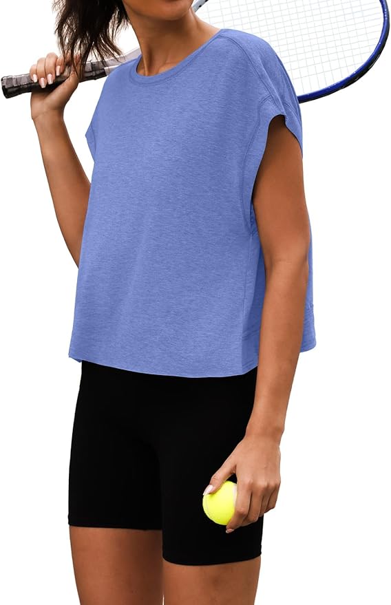 Women Open Back Workout Shirts Short Sleeve Tops Casual Yoga Y2k Athletic Gym Running Crop Tees