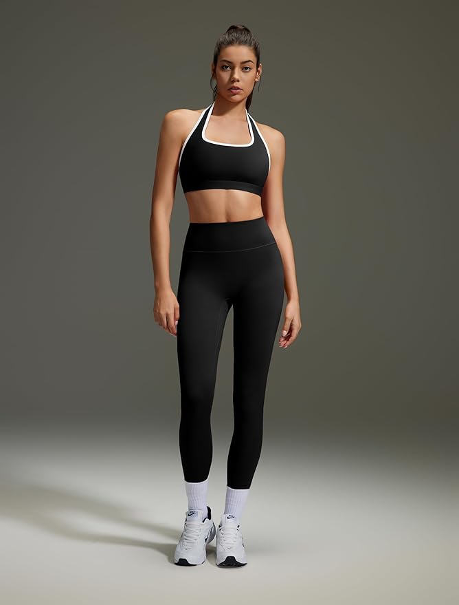 OMKAGI 2 Piece Workout Sets for Women Halter Sports Bras Gym Sets Booty Leggings Outfits