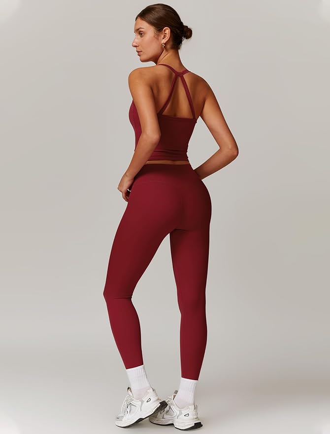 QBGJTD Womens Workout Sets Two Piece Cross Back Tank Top Matching High Waist Leggings Sets Gym Outfits Work Out Clothes