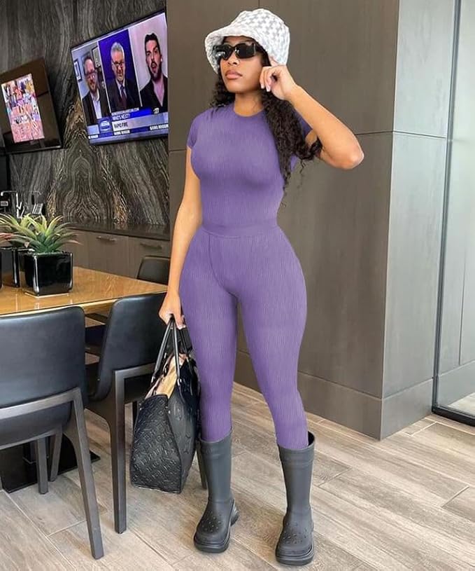 Nimsruc Two Piece Outfits For Women Summer Casual Short Sleeve Jogging Suits