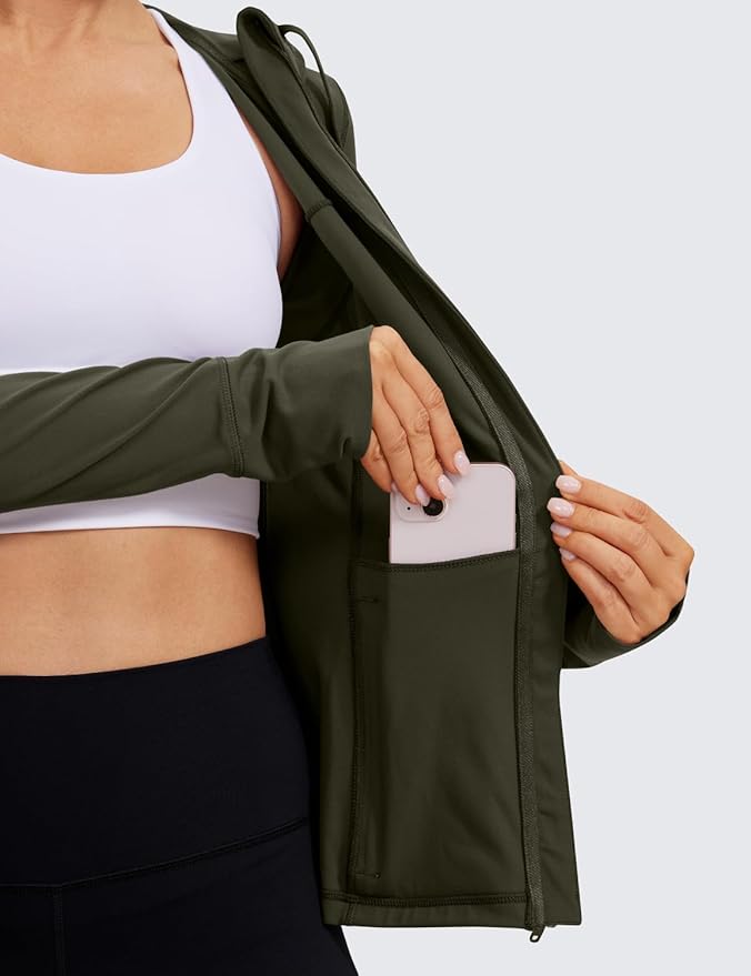 CRZ YOGA Butterluxe Hooded Athletic Jackets for Women - Full Zip Track Casual Tops with Thumb Holes Pockets