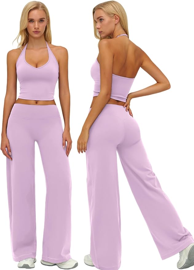 ABOCIW Womens Workout Sets 2 Piece Spaghetti Straps Crop Top Straight Leg Yoga Pants Yoga Pilates Outfits