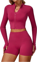 Yknktstc Womens Full Zip Athletic Jacket with Thumbhole Long Sleeve Crop Top Running Workout Yoga Sportswear Shirt