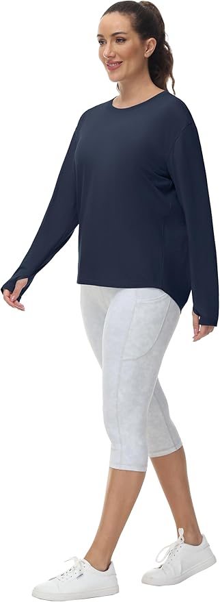 THE GYM PEOPLE Women's Long Sleeve Workout Shirts Back Loose Fit Running Tee Tops with Thumb Hole