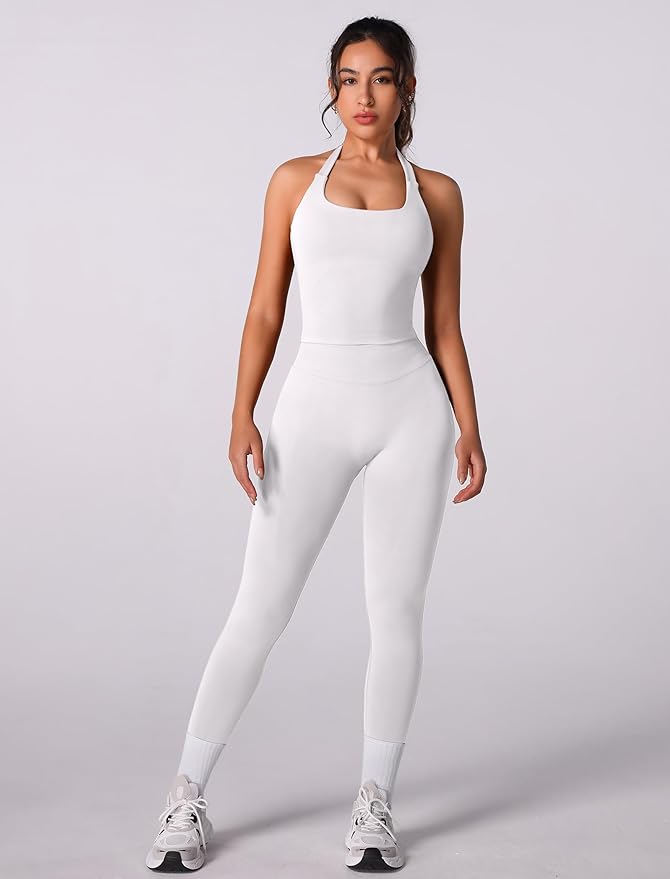 ABOCIW Workout Sets for Women Seamless Scunch Butt Lifting Impact Leggings Halter Sports Bra 2 Piece Gym Outfits