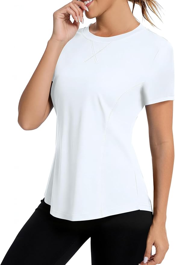 AVOOGUE Women's Short Sleeve Workout Tops Quick Dry Athletic UPF50+ Sun Protection Shirts Gym Hiking Running Yoga Clothes