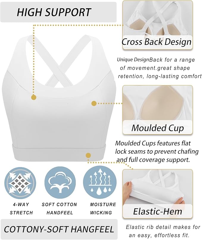RUNNING GIRL Sports Bra for Women, Molded Cup High Impact Sports Bras for Women with Sewn in Pads