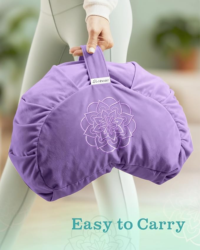 Hihealer Premium Meditation Cushion - Comfortable Floor Pillow for Adult Traditional Crescent Meditation Pillow Yoga Buckwheat Bolster (Purple)