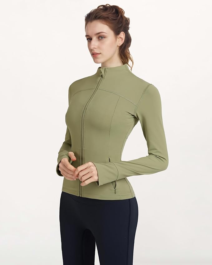Locachy Women's Slim Fit Full Zip Athletic Running Sports Workout Jacket with Thumb Holes