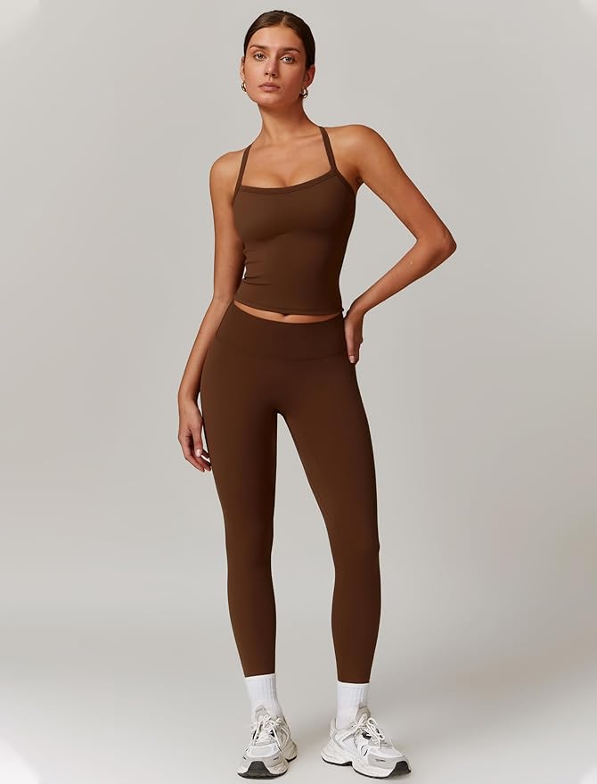 QBGJTD Womens Workout Sets Two Piece Cross Back Tank Top Matching High Waist Leggings Sets Gym Outfits Work Out Clothes
