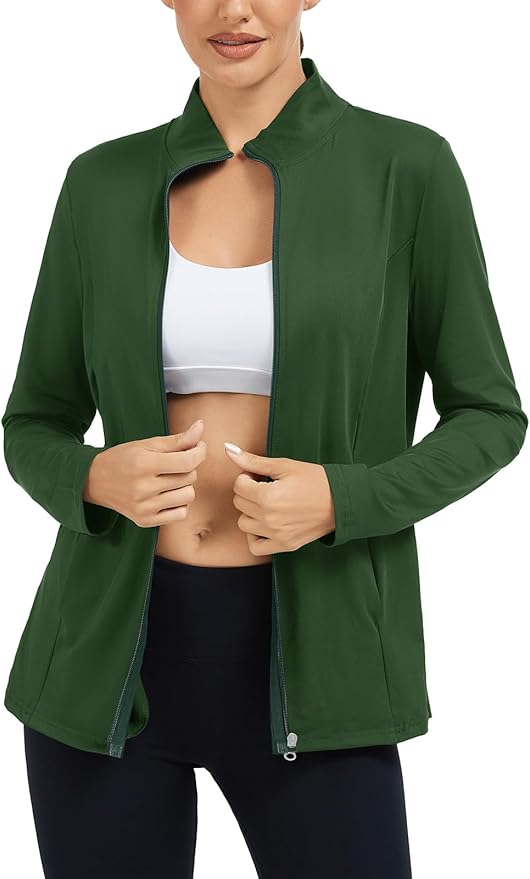 LURANEE Women's Golf Athletic Jackets with Pleated Tennis Skirt Hem Lightweight Full Zip Long Sleeve Shirts with Pockets