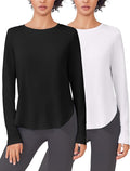 PINSPARK 2 Pack Long Sleeve Workout Tops for Women UV Protection Soft Workout Tops Lightweight Athletic Running Hiking Shirt