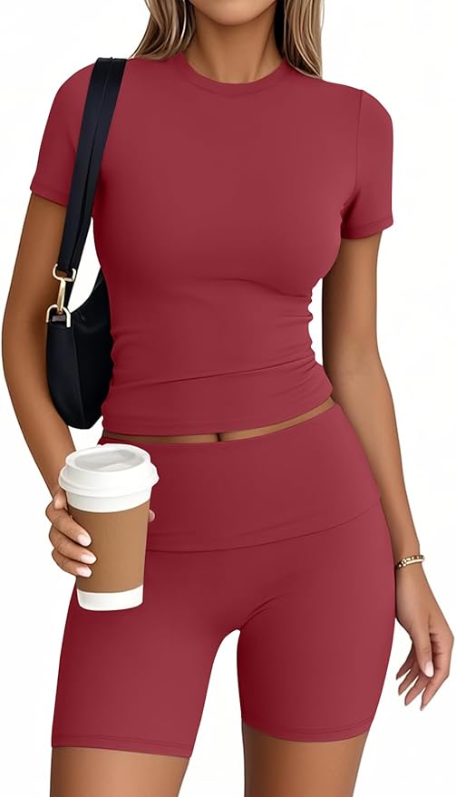 Trendy Queen 2 Piece Summer Cute Workout Sets Gym Short Set Pilates Yoga Outfits Going Out Spring Athletic Comfy Active Wear