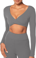 Sunzel Long Sleeve Workout Tops for Women Buttery Soft Deep V Twist Cropped Tops with Compression for Yoga Pilates Gym Outfit