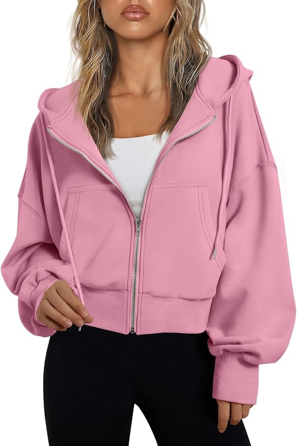 Trendy Queen Hoodies for Women Full Zip Up Cropped Sweatshirts Jackets Casual Comfy Gym Tops Fall Outfits Winter Clothes 2026