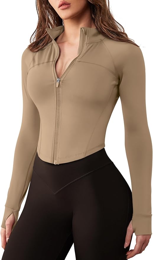 GYM RAINBOW Women's Zip Up Workout Jacket Lightweight Slim Fit Athletic Jacket Cropped Running Gym Tops with Thumb Holes