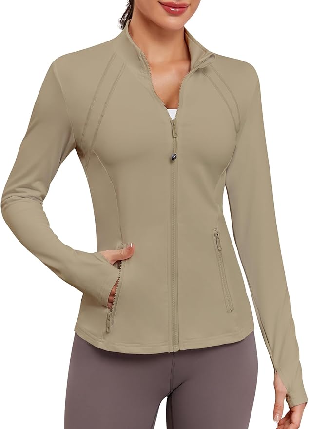VUTRU Women Athletic Jacket Fitted Workout Running Zip Up Track Coat Layer with Thumb Holes Pockets for Yoga Gym Travel