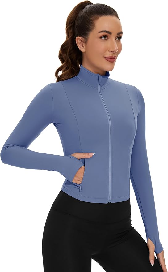 Loovoo Women's Cropped Workout Jacket Zip Up Athletic Jackets Slim Fit Lightweight Running Sports Track Jacket 2025