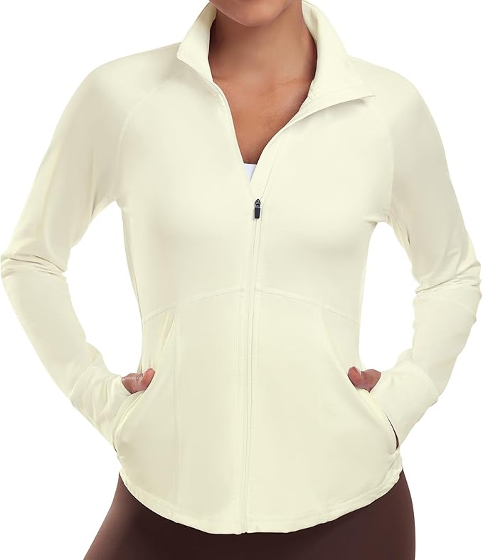 Women's Athletic Jackets Lightweight Sport Workout Jackets Zip Up Running Jackets with Thumb Holes for Gym Yoga