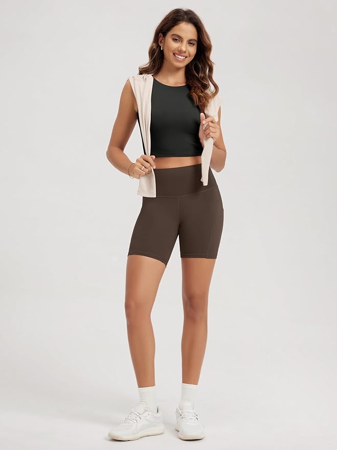 ODODOS Double Layer High Neck Crop Tank for Women Cloud Feeling Sleeveless Casual Yoga Cropped Tops