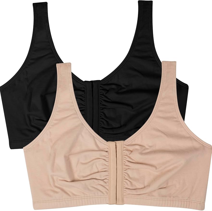 Fruit of the Loom Women's 96014PK Comfort Cotton Blend Front Close Sports Bra 2 Pack